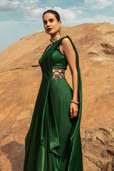 NOMADIC EMERALD GREEN PRE-DRAPED SAREE
