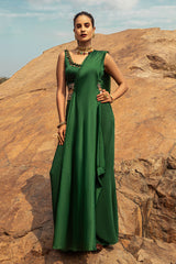 NOMADIC EMERALD GREEN PRE-DRAPED SAREE