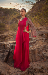 NOMADIC FUCHSIA PRE-DRAPED SHARARA SAREE