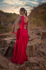 NOMADIC FUCHSIA PRE-DRAPED SHARARA SAREE