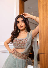 PRERNA MEHRA IN AQUA EMBROIDERED SHARARA SET