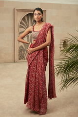 RED PRINTED CLASSIC PRE-DRAPED SAREE