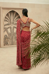 RED PRINTED CLASSIC PRE-DRAPED SAREE