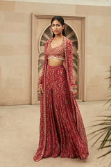 RED PRINTED CLASSIC JACKET SET