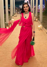 SHARNAMLI IN FUCHSIA RUFFLE SHARARA SAREE