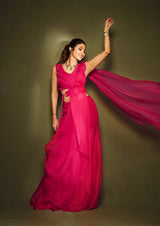 SHILPA SHETTY IN FUCHSIA RUFFLE SHARARA SAREE
