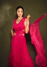 SHILPA SHETTY IN FUCHSIA RUFFLE SHARARA SAREE