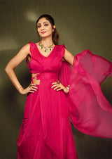 SHILPA SHETTY IN FUCHSIA RUFFLE SHARARA SAREE