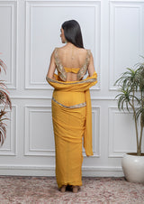 SUNSHINE YELLOW EMBROIDERED PRE-DRAPED SAREE