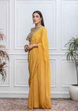 SUNSHINE YELLOW EMBROIDERED PRE-DRAPED SAREE