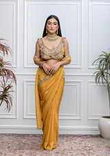 SUNSHINE YELLOW EMBROIDERED PRE-DRAPED SAREE
