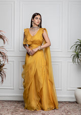 SUNSHINE YELLOW RUFFLE SHARARA SAREE