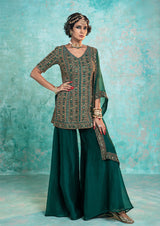 TEAL GREEN EMBROIDERED KURTA SET