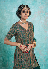 TEAL GREEN EMBROIDERED KURTA SET