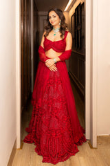 Alekha Advani Jain In Our Crimson Aura Lehenga Set
