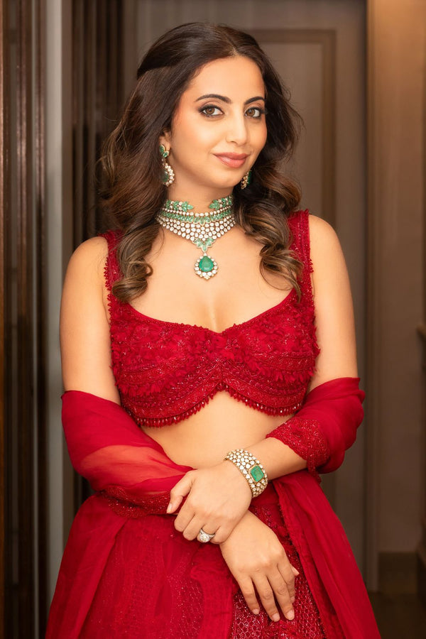 Alekha Advani Jain In Our Crimson Aura Lehenga Set