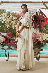 IVORY PEARL DROP EMBROIDERED SAREE