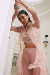 PINK PEARL DROP EMBROIDERED JACKET SET