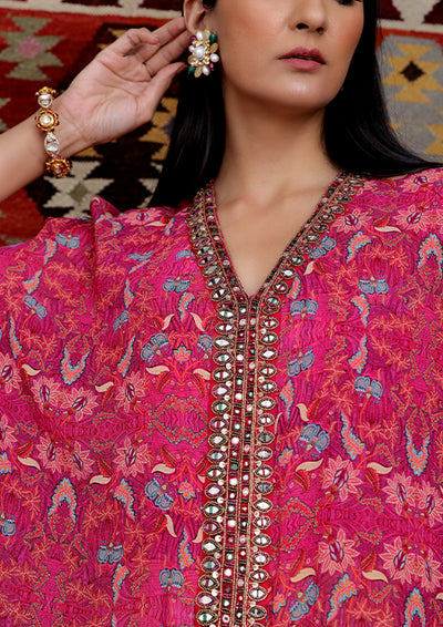 FUCHSIA BOTANICAL FLORAL PRINT HIGH-LOW KAFTAN SET – Ridhima