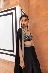 RETRO LOVE BLACK PEARL EMBELLISHED PALAZZO SET WITH CAPE